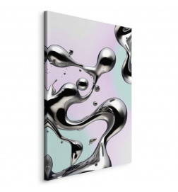 Cuadro - Metallic Fluidity - Abstract Silver Forms on a Mint-Purple Background