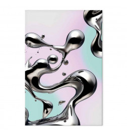 Cuadro - Metallic Fluidity - Abstract Silver Forms on a Mint-Purple Background