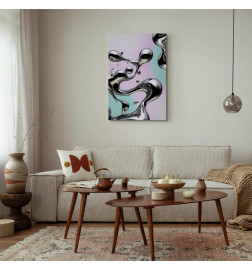 Glezna - Metallic Fluidity - Abstract Silver Forms on a Mint-Purple Background