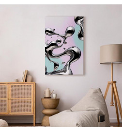 Slika - Metallic Fluidity - Abstract Silver Forms on a Mint-Purple Background