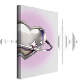 Paveikslas - Cosmic Heart - Silver Heart with a Ring on a Purple Background