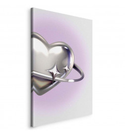 Glezna - Cosmic Heart - Silver Heart with a Ring on a Purple Background
