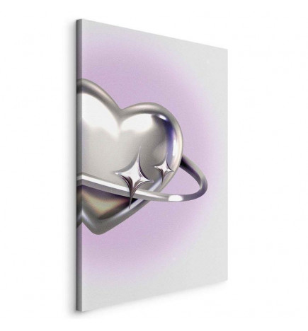 Tablou - Cosmic Heart - Silver Heart with a Ring on a Purple Background