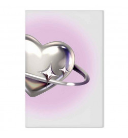 Schilderij - Cosmic Heart - Silver Heart with a Ring on a Purple Background