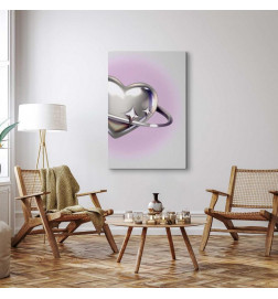 Cuadro - Cosmic Heart - Silver Heart with a Ring on a Purple Background