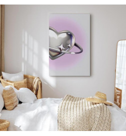 Cuadro - Cosmic Heart - Silver Heart with a Ring on a Purple Background