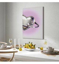 Slika - Cosmic Heart - Silver Heart with a Ring on a Purple Background