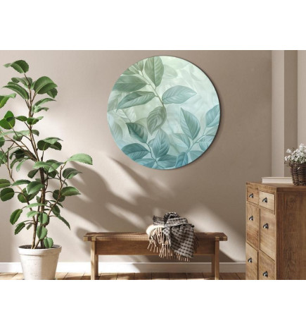 Tableau rond - Large Leaves in Shades of Green-Mint: Botanical Motif