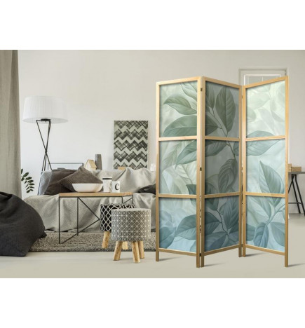 Japonska pregrada - Large Leaves in Green-Mint Shades - Botanical Motif
