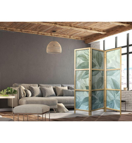 Biombo japonés - Large Leaves in Green-Mint Shades - Botanical Motif