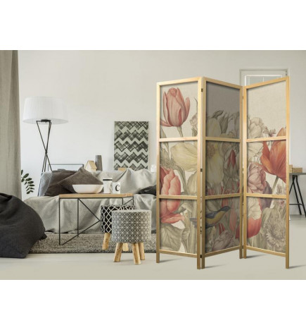 Paravento giapponese - Bouquet with Tulips - Colorful Flowers on a Light Background - Illustration