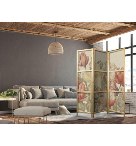 Jaapani sirm - Bouquet with Tulips - Colorful Flowers on a Light Background - Illustration