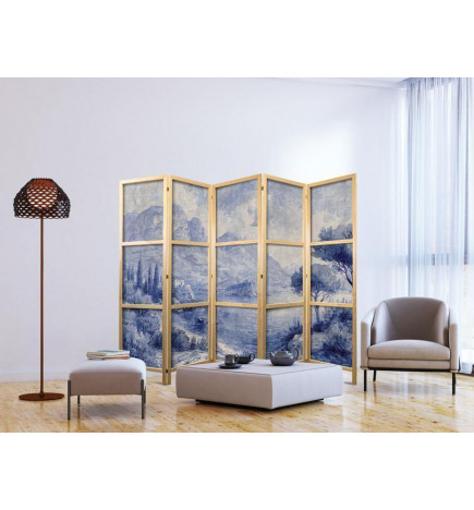 Japanilainen sermi - Italian Landscape - Lake Como Painted in Shades of Blue
