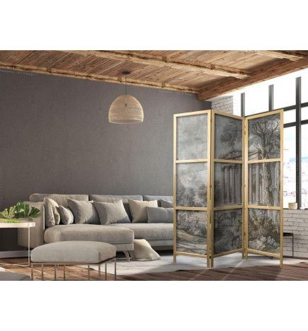 Paravento giapponese - Antique Landscape - Greek Temple on a Hill Among Lush Vegetation