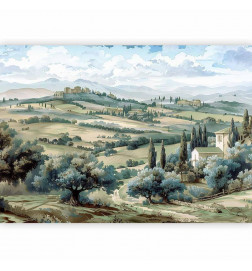 Fototapet - Landscape with Green Fields and Trees Tuscan Sunny View