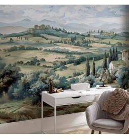 Fototapetas - Landscape with Green Fields and Trees Tuscan Sunny View