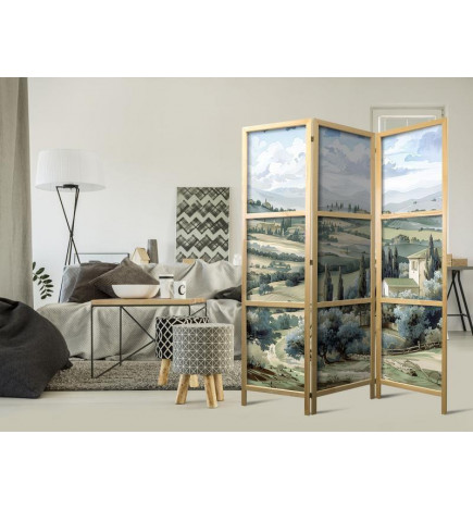Japanese Room Divider - Landscape with Green Fields and Trees - Tuscan sunny view