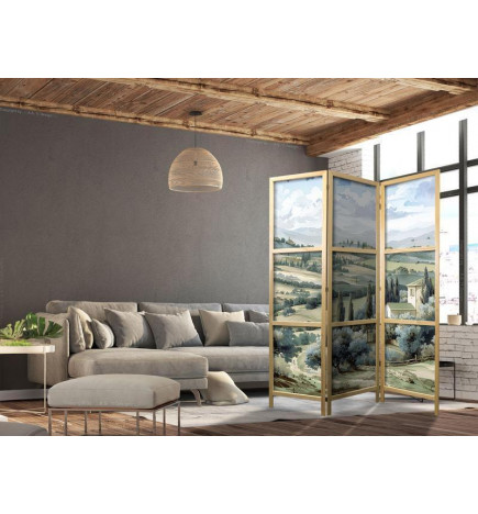 Biombo japonés - Landscape with Green Fields and Trees - Tuscan sunny view