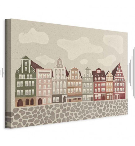 Quadro - Salt Square - Colorful Illustrated Townhouses Against a Cloudy Sky Background