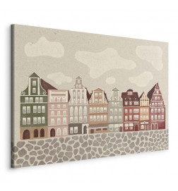 Tablou - Salt Square - Colorful Illustrated Townhouses Against a Cloudy Sky Background
