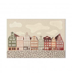 Quadro - Salt Square - Colorful Illustrated Townhouses Against a Cloudy Sky Background