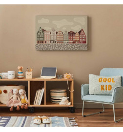 Taulu - Salt Square - Colorful Illustrated Townhouses Against a Cloudy Sky Background