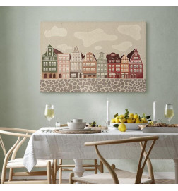 Quadro - Salt Square - Colorful Illustrated Townhouses Against a Cloudy Sky Background