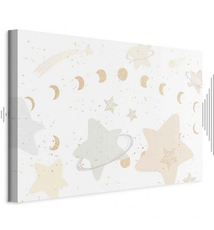 Slika - Fairy-Tale Galaxy - Phases of the Moon in Yellow Tones Among Stars in Beige and Ash Colors with Stardust