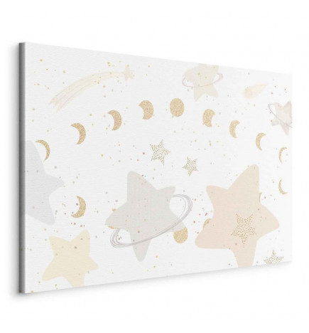 Cuadro - Fairy-Tale Galaxy - Phases of the Moon in Yellow Tones Among Stars in Beige and Ash Colors with Stardust