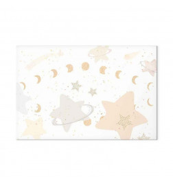 Canvas Print - Fairy-Tale Galaxy - Phases of the Moon in Yellow Tones Among Stars in Beige and Ash Colors with Stardust