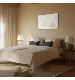 Canvas Print - Fairy-Tale Galaxy - Phases of the Moon in Yellow Tones Among Stars in Beige and Ash Colors with Stardust