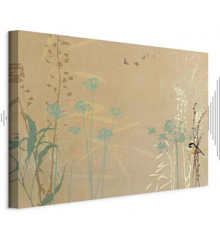 Tablou - Tiny Bird - Colorful Grasses in Golden Shades of Sunset