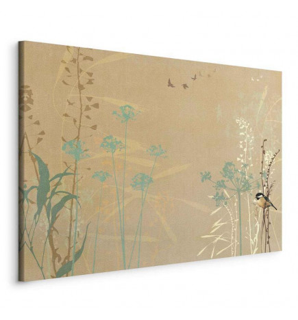 Canvas Print - Tiny Bird - Colorful Grasses in Golden Shades of Sunset