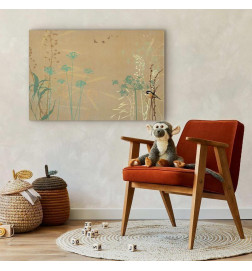 Quadro - Tiny Bird - Colorful Grasses in Golden Shades of Sunset
