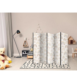 Room Divider - Spring - Pastel Rainbows on a Rainy Day with Hearts