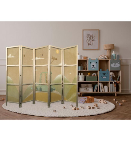 Paravento giapponese - Dreamy Traveler - Giraffe driving a car on a beautiful sunny day