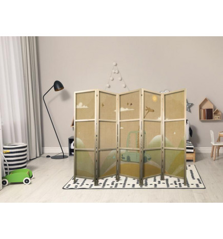Japanese Room Divider - Dreamy Traveler - Giraffe driving a car on a beautiful sunny day