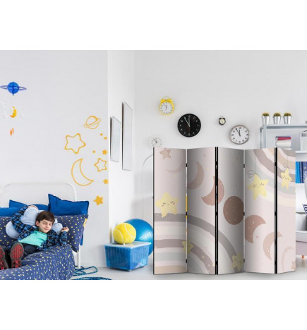 Paravento - Joyful Sky - Yellow Cheerful Stars with a Rainbow Against the Phases of the Moon - in the Sky Colored Light 