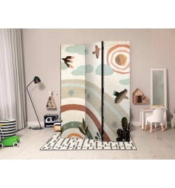 Paravento - Sun Above the Rainbow - Birds in Subdued Colors Flying Among Clouds Above a Rainbow and Vegetation on a Ligh