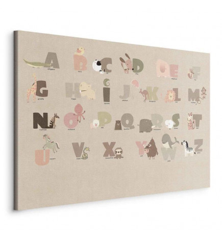 Quadro - Alphabet at the Zoo - Joyful Animals and Their Names on a Beige Background