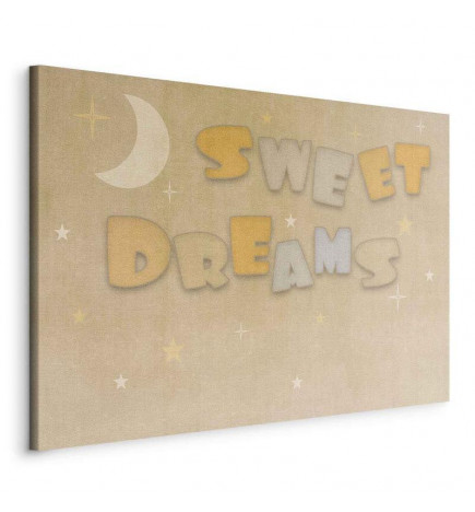 Leinwandbild - Sweet Dreams - Pastel Inscription Surrounded by the Moon and Stars