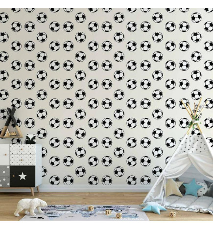 Tapetas - Soccer - Symmetrical black-and-white soccer balls on a beige background