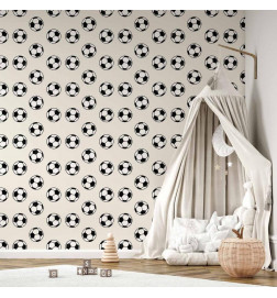 Tapete - Soccer - Symmetrical black-and-white soccer balls on a beige background