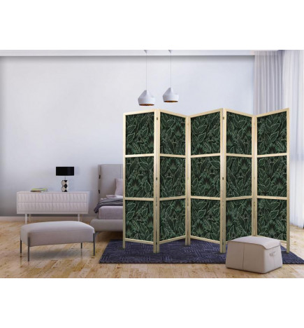 Paravento giapponese - Dense Vegetation - Botanical Patterns in Illustrative Style Green