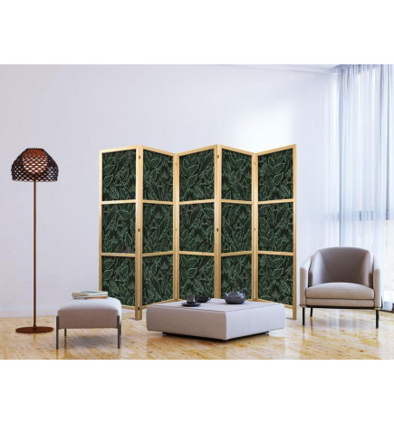 Japanese Room Divider - Dense Vegetation - Botanical Patterns in Illustrative Style Green