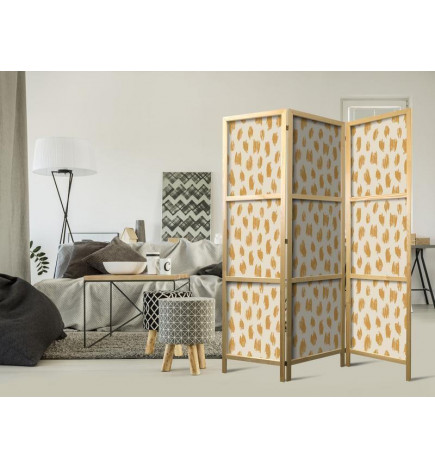 Japanese Room Divider - Drawn Pattern in Dots and Spots - in Shades of Orange and Ecru