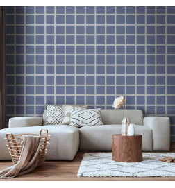 Tappezzeria murale - Lines and Symmetry - Expressive White Grid on a Blue Background