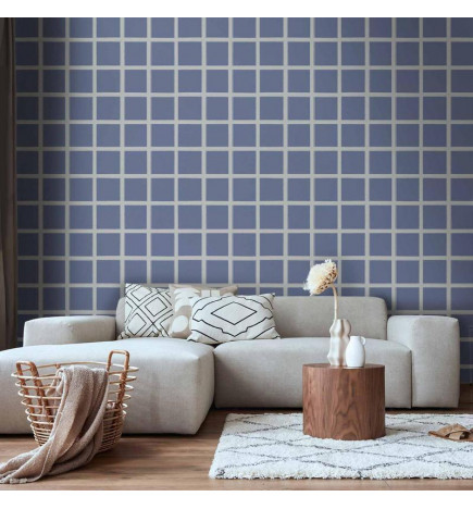 Tapisserie murale - Lines and Symmetry - Expressive White Grid on a Blue Background