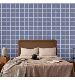 Tapisserie murale - Lines and Symmetry - Expressive White Grid on a Blue Background