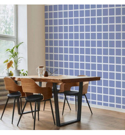 Tapete - Lines and Symmetry - Expressive White Grid on a Blue Background